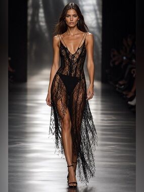 MARIA GRACHVOGEL Black Lace Netting Slip Dress
